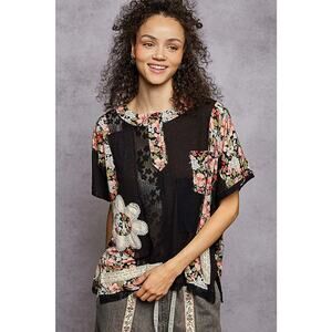 "La Isla Negra" Lace Patchwork Top in Black